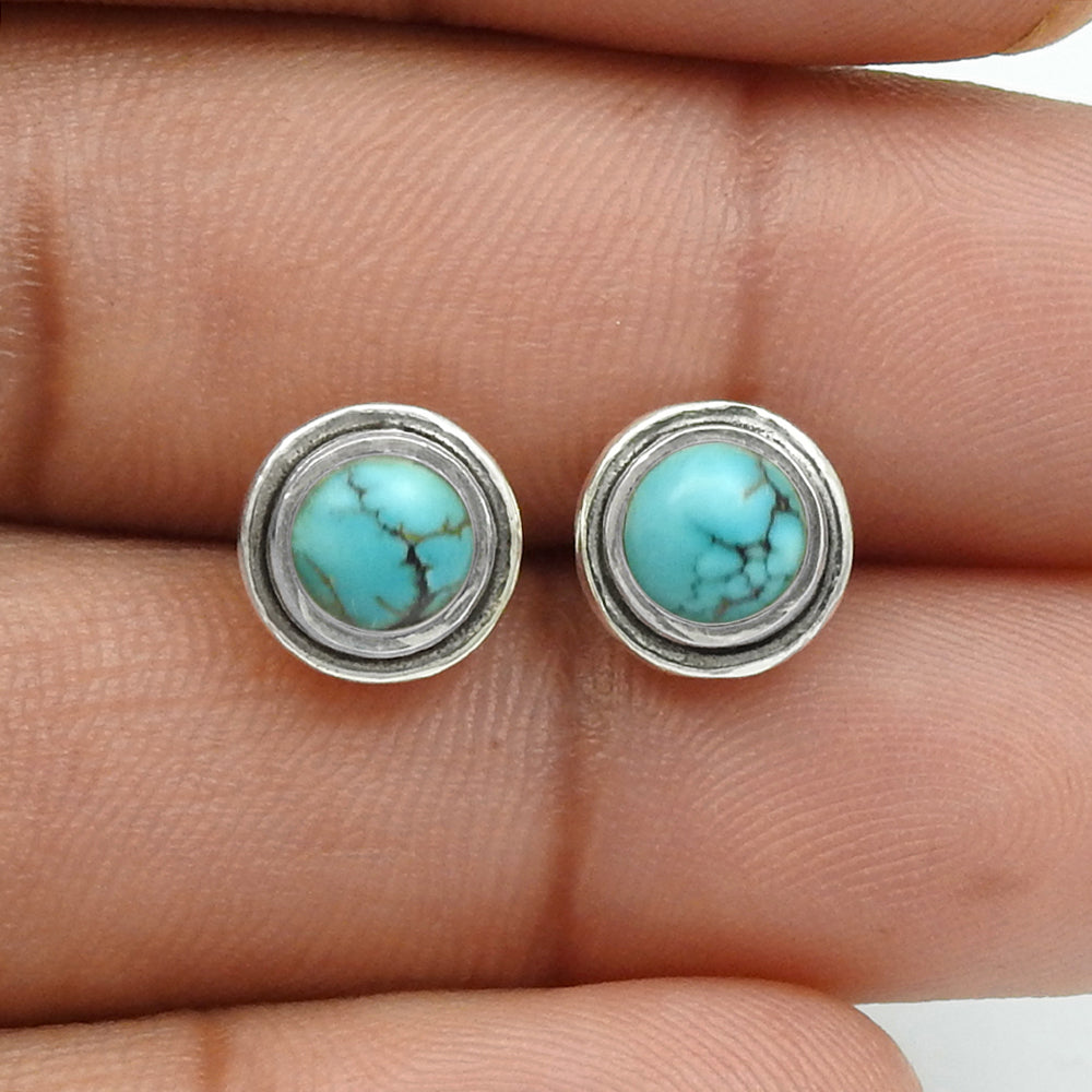 101 Turquoise Stone Mother Stud Post Bezel Handcrafted New Earrings 925 Solid Silver