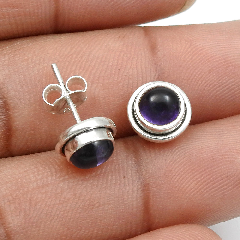 Woman Gift Amethyst Gemstone Stud Earrings 925 Sterling Silver Jewelry O32