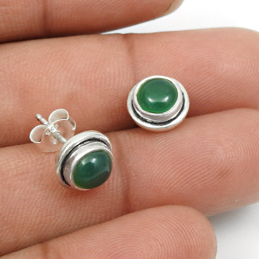 Natural Green Onyx Sterling Silver Sisters Day Wife Boho Stud Butterfly Earrings