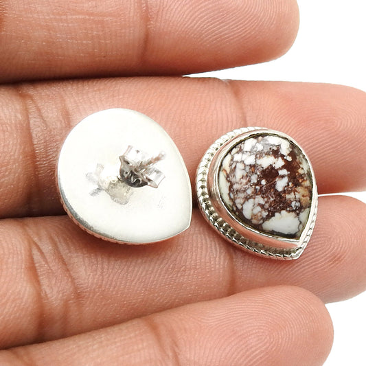 Natural Wild Horse Jasper Sterling Silver Sister Anniversary Stud Bezel Earrings