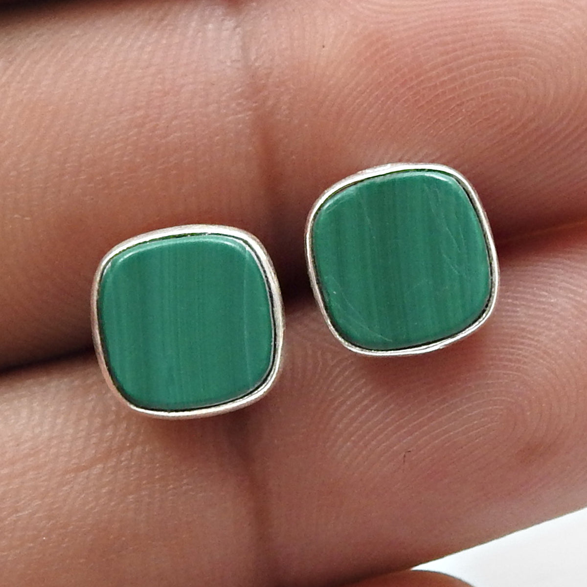 101 8mm Square Malachite Gemstone 925 Silver Stud Earrings Women Jewelry
