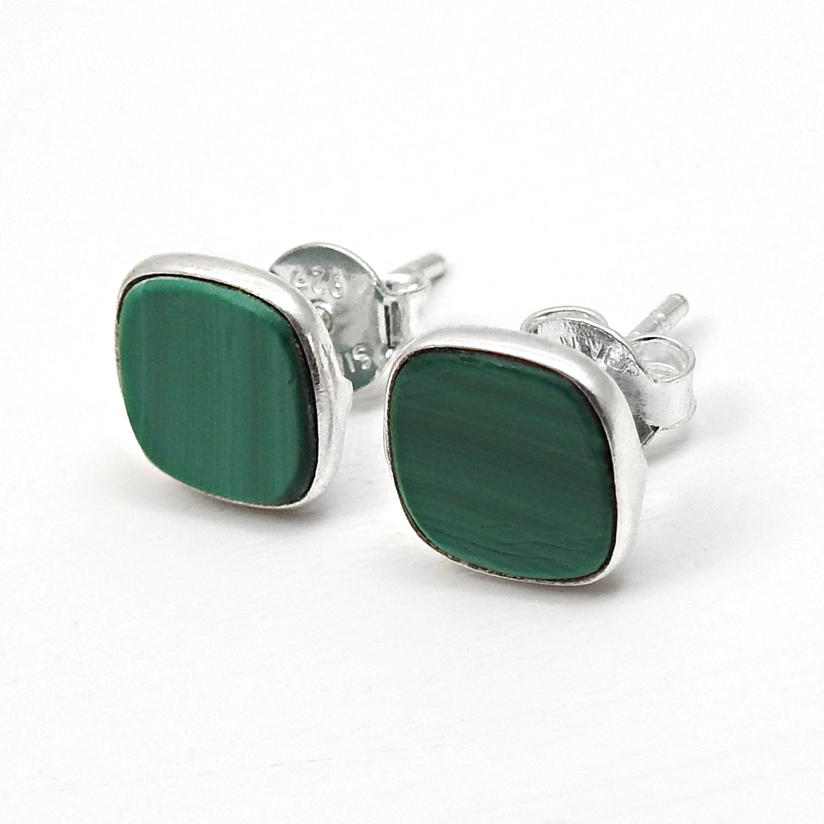 101 8mm Square Malachite Gemstone 925 Silver Stud Earrings Women Jewelry