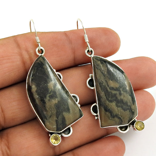 Mothers Day Gift Natural Brush Agate Drop/Dangle Boho Earrings 925 Silver D3