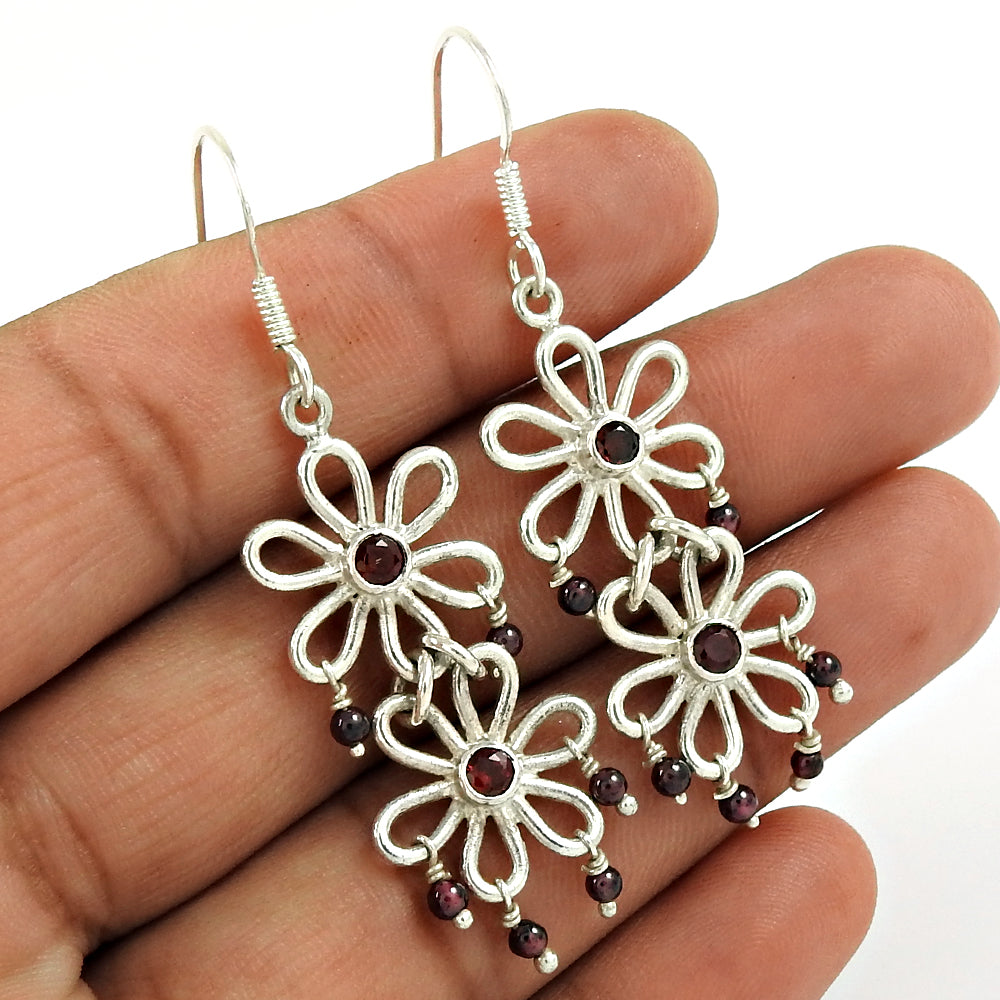 Mothers Day Gift Natural Garnet Drop/Dangle Earrings 925 Silver E3