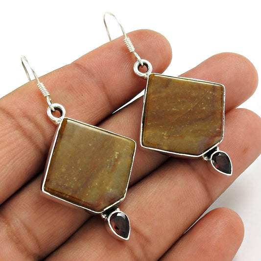 Drop/Dangle Bohemian Earrings 925 Silver Natural Imperial Jasper F3