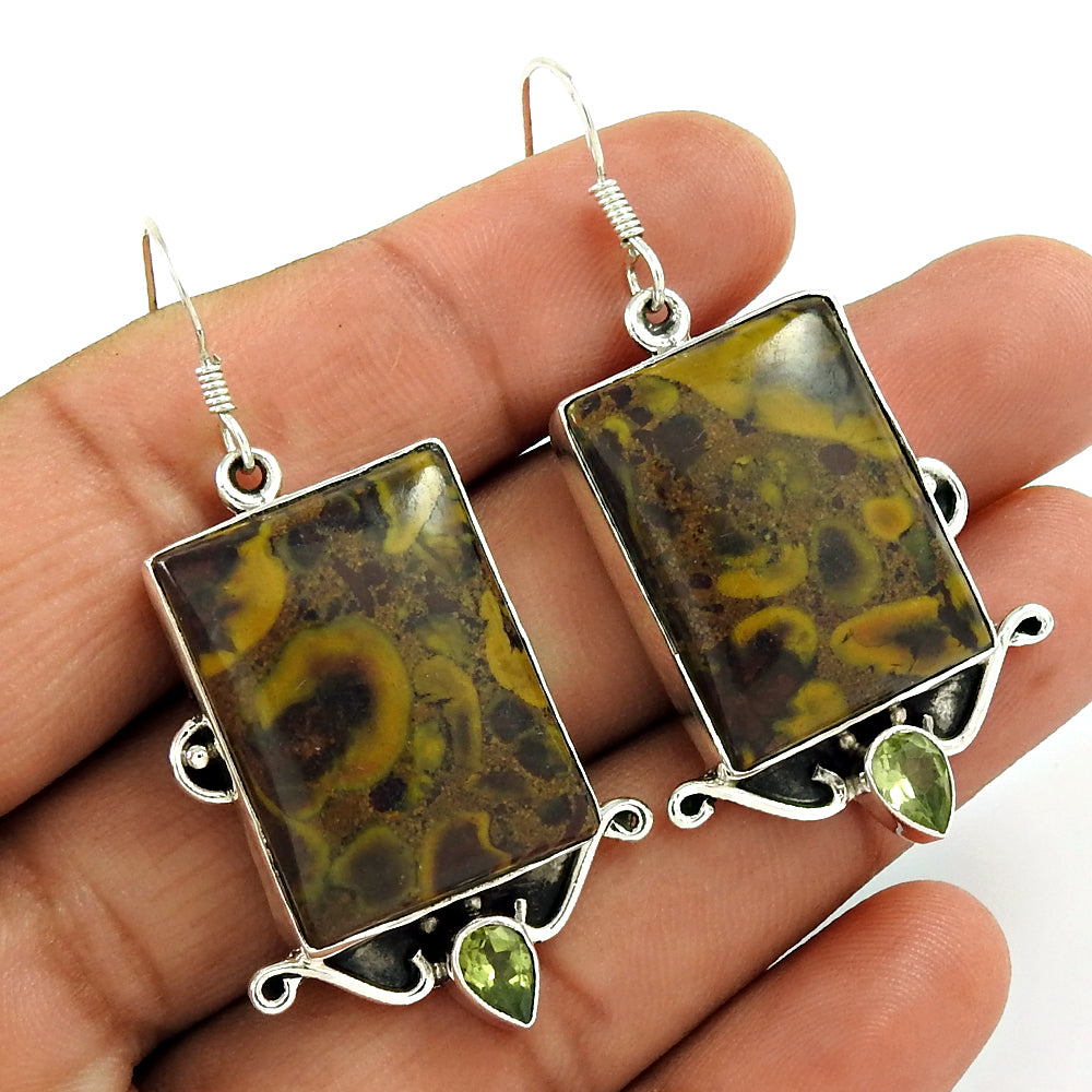 Mothers Day Gift Natural Chinese Writing Drop/Dangle Earrings 925 Silver H3