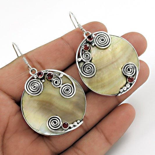 Mothers Day Gift Natural Mother Of Pearl Vintage Earrings 925 Sterling Silver U5
