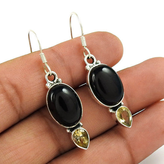 Natural Onyx Gemstone Earrings 925 Sterling Silver Indian Jewelry B6