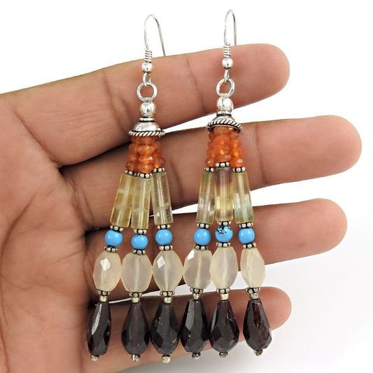 Natural Garnet Gemstone Drop/Dangle Vintage Earrings 925 Silver For Girls J15