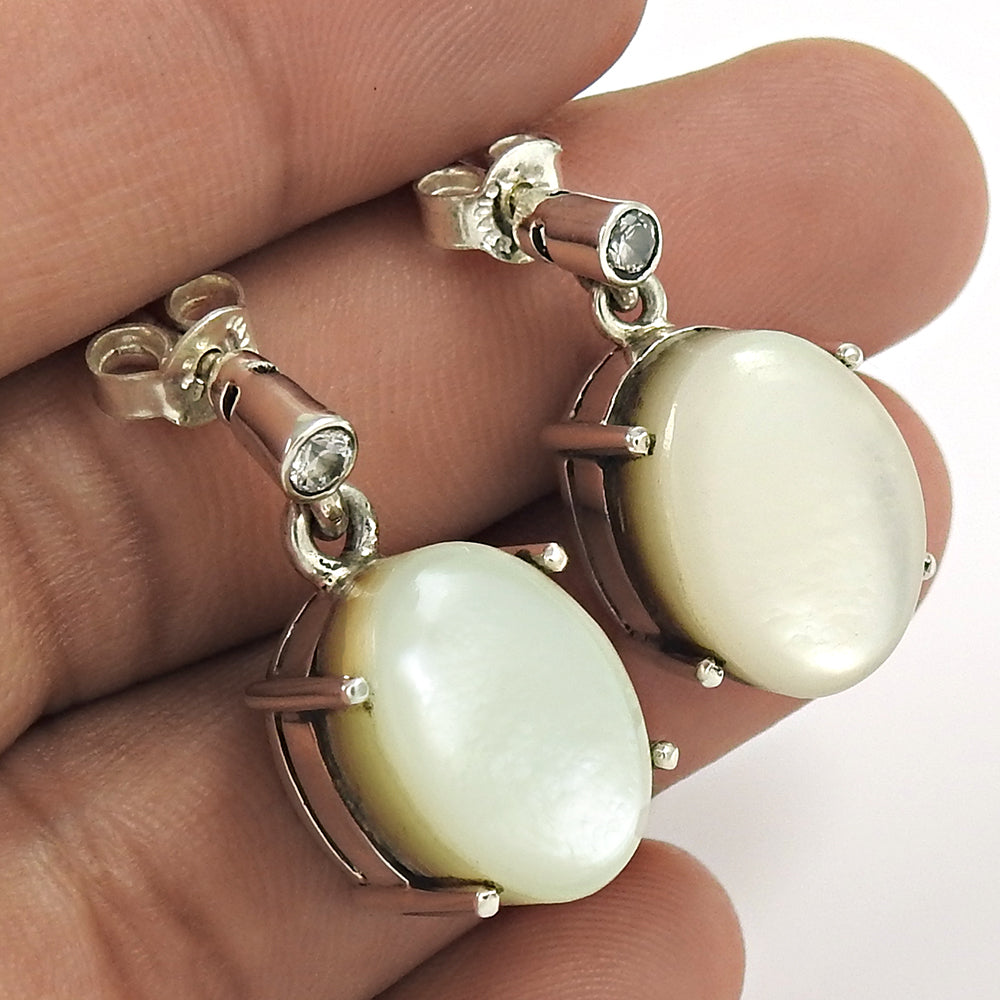 Natural Mother Of Pearl Mothers Day Gift Earrings 925 Sterling Silver V5