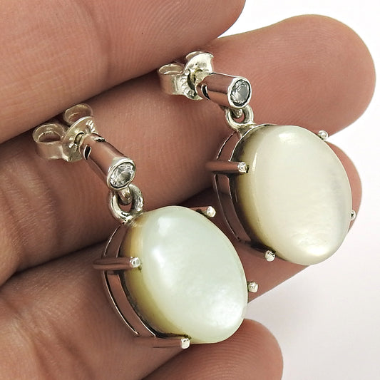 Natural Mother Of Pearl Mothers Day Gift Earrings 925 Sterling Silver V5