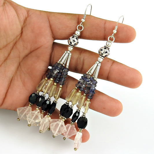 Natural Onyx Gemstone Earrings 925 Sterling Silver Jewelry E6