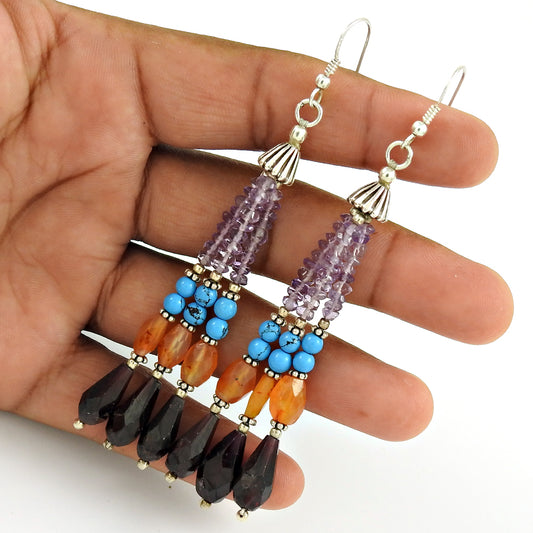 Mothers Day Gift Natural Garnet Gemstone Earrings 925 Sterling Silver F6