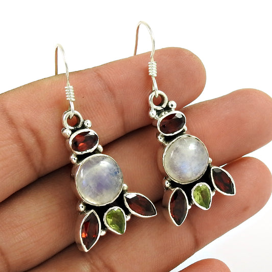 Natural Rainbow Moonstone 925 Sterling Silver Vintage Mothers Day Gift Earrings F6