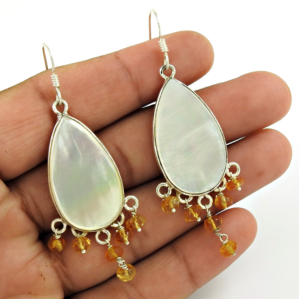 Natural Mother Of Pearl Drop/Dangle Bohemian Earrings 925 Silver For Women A4