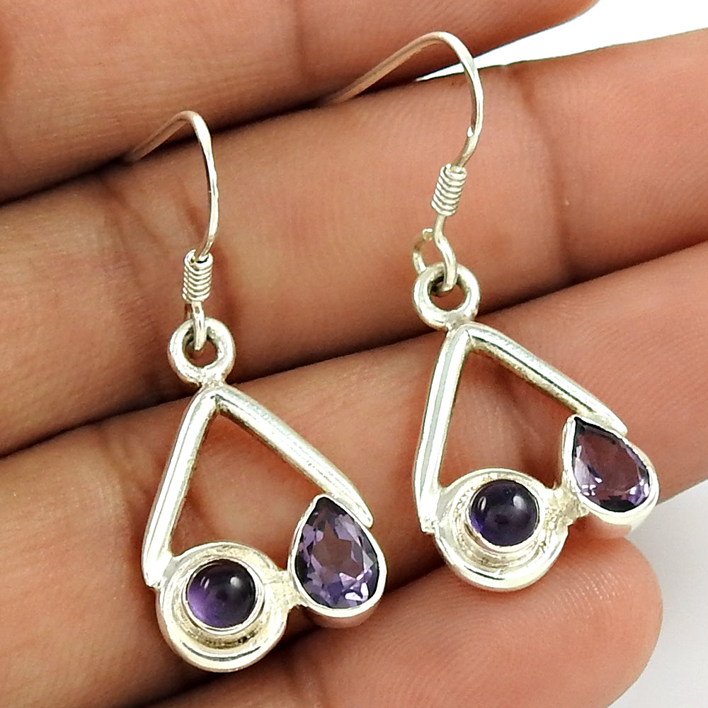 Gift For Women Drop/Dangle Vintage Earrings 925 Silver Natural Amethyst M4