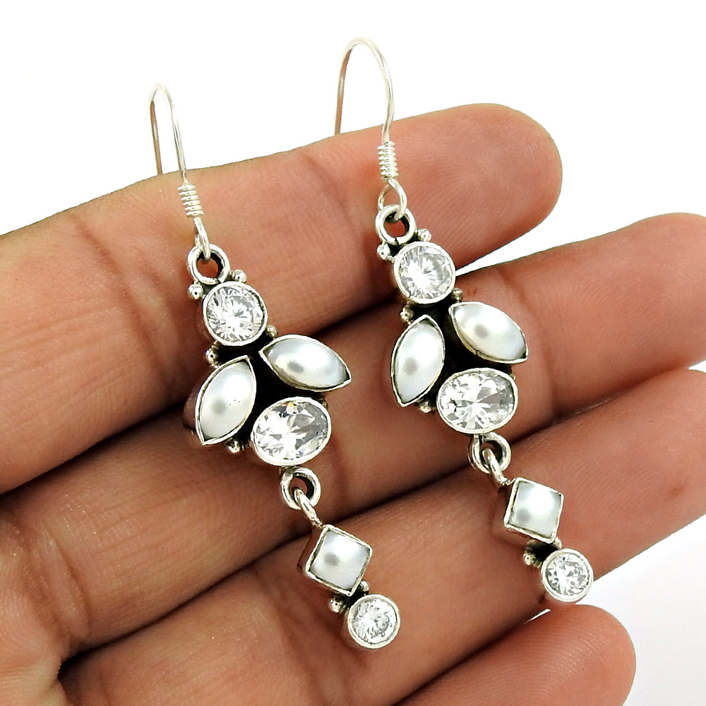 Natural Cubic Zirconia 925 Silver Drop/Dangle Ethnic Earrings For Girls N2