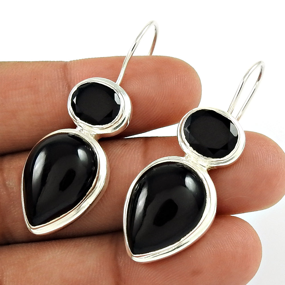 Natural Onyx Gemstone Drop/Dangle Tribal Earrings 925 Silver For Women A16