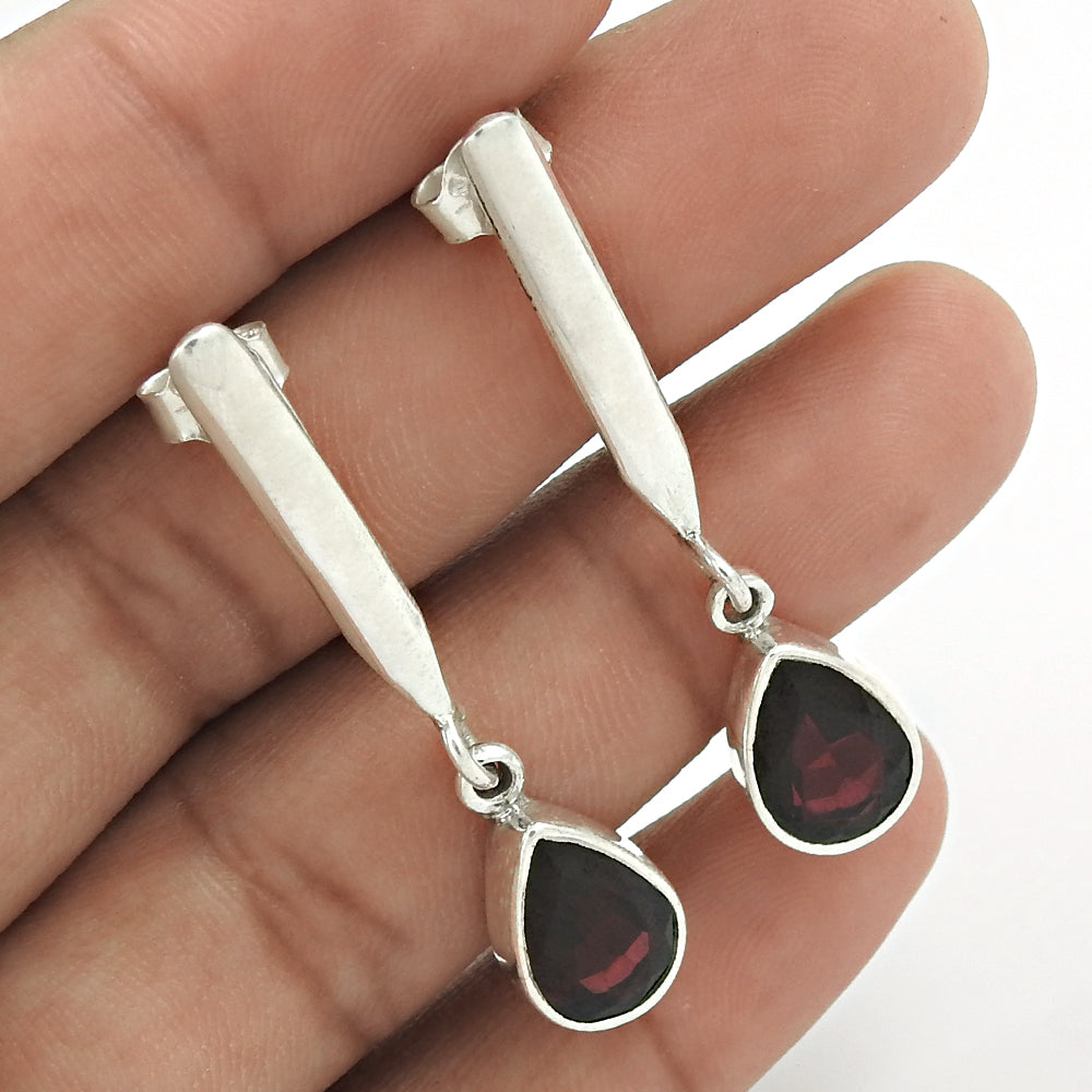 Natural Garnet Gemstone Drop/Dangle Bohemian Earrings 925 Silver For Women F16