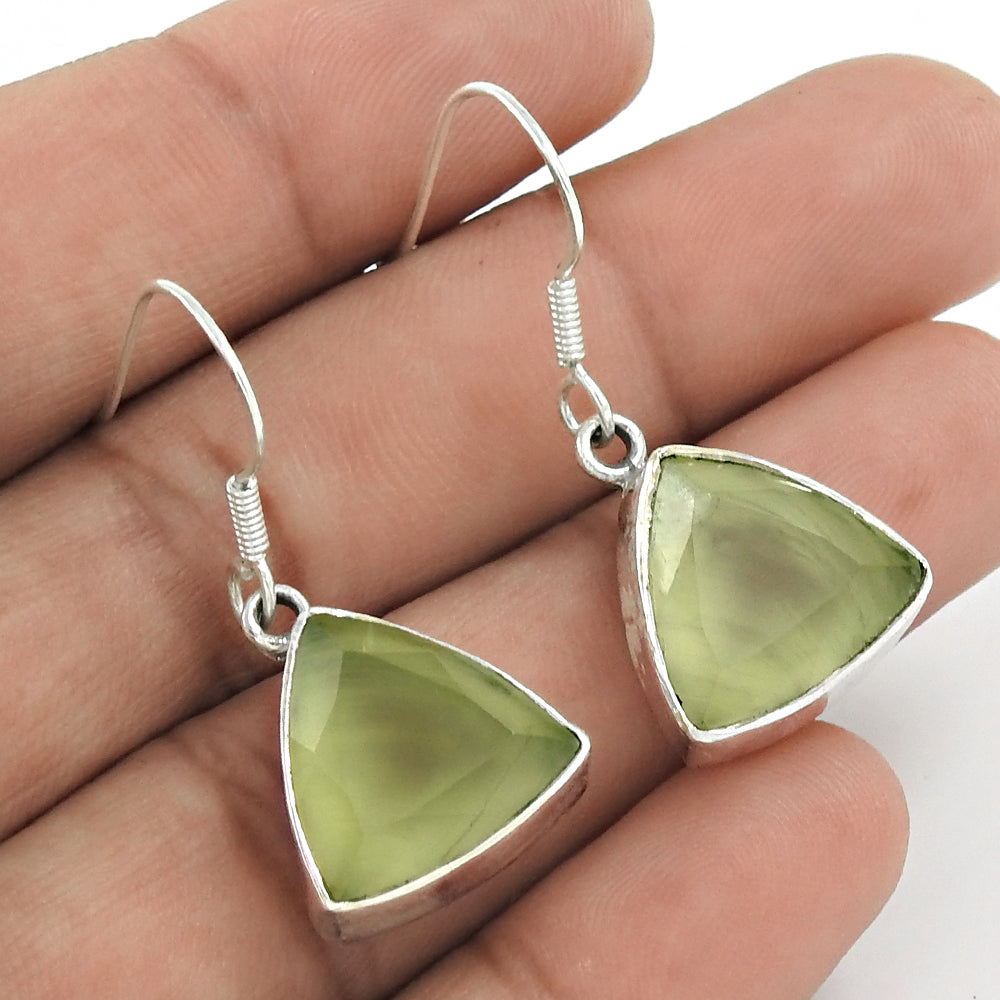 Natural Prehnite Gemstone Drop/Dangle Ethnic Earrings 925 Sterling Silver L3