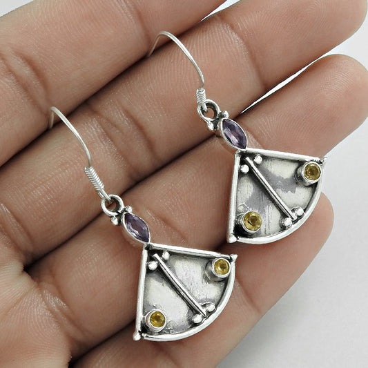 Natural Amethyst Gemstone Earrings 925 Sterling Silver Mothers Day Gift D7