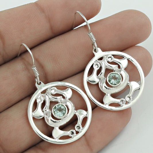 Natural Blue Topaz 925 Silver Drop/Dangle Bohemian Earrings For Women Q4