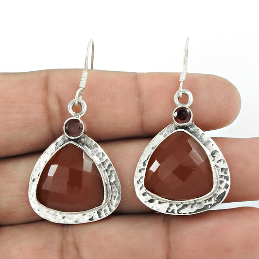 Mothers Day Gift Natural Carnelian Earrings 925 Sterling Silver O6