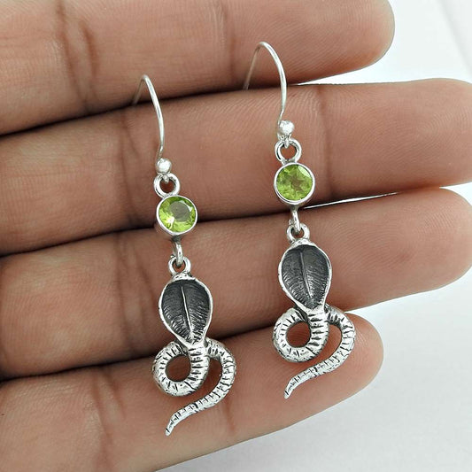 Snake Earrings 925 Sterling Silver Peridot Gemstone