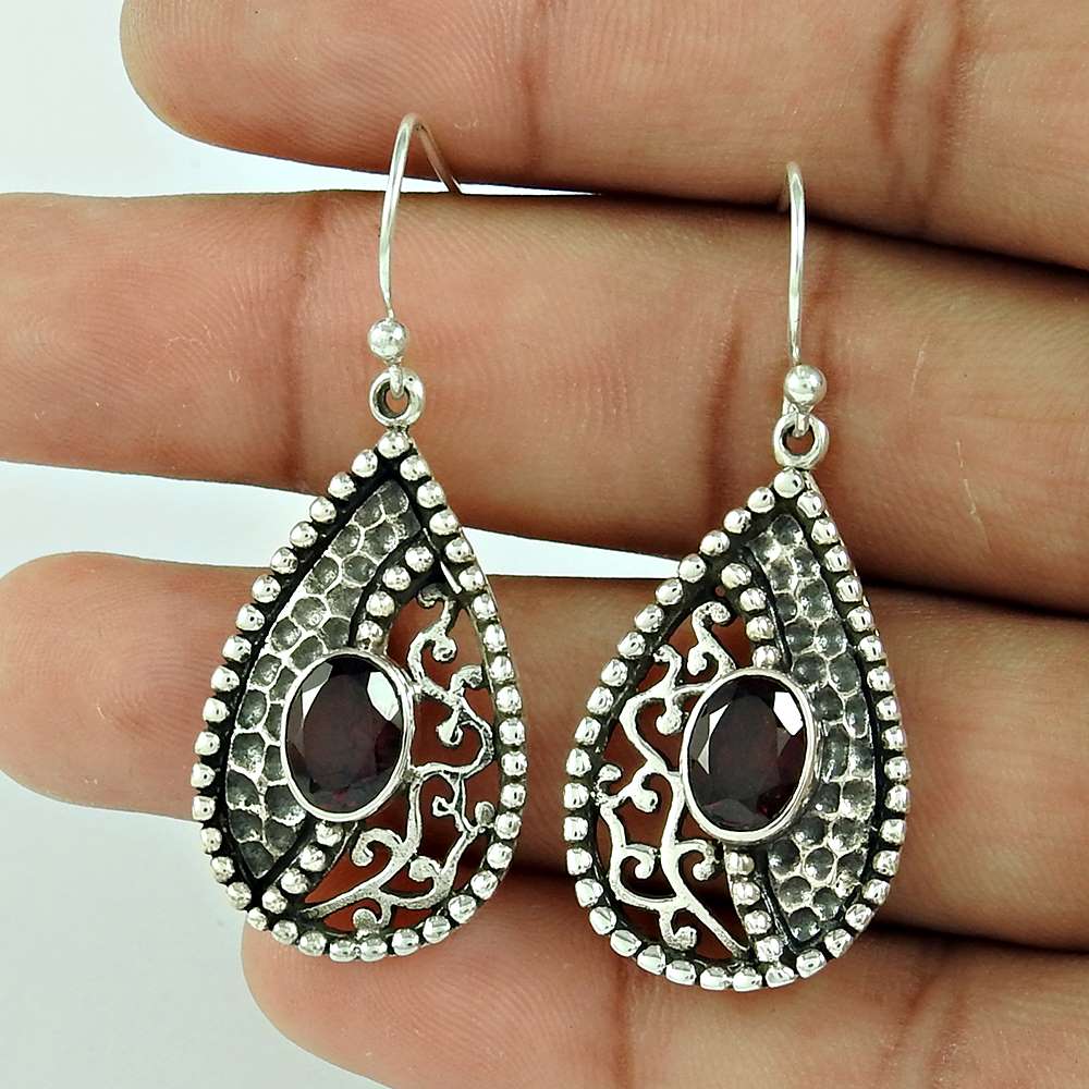 Big Delicate Garnet 925 Sterling Silver Earrings Wholesaling