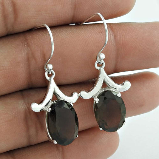 Large Smoky Quartz 925 Sterling Silver Earrings Fabricant