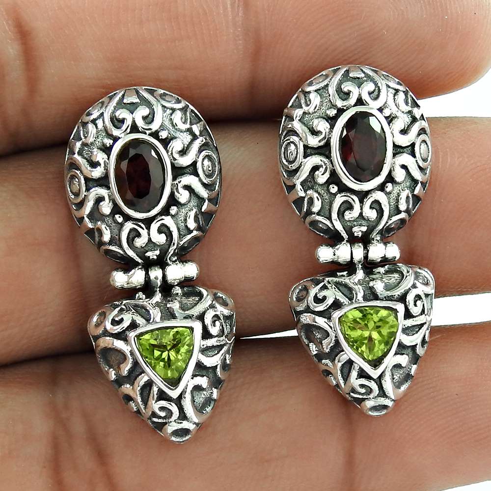 Exclusive Peridot, Garnet 925 Sterling Silver Earrings Wholesaler India