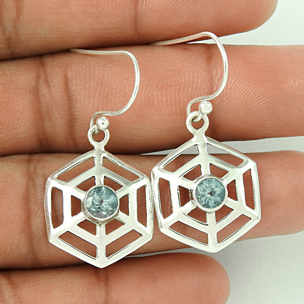 101 Gift For Her Natural Blue Topaz Drop Dangle Vintage Earrings 925 Silver S90