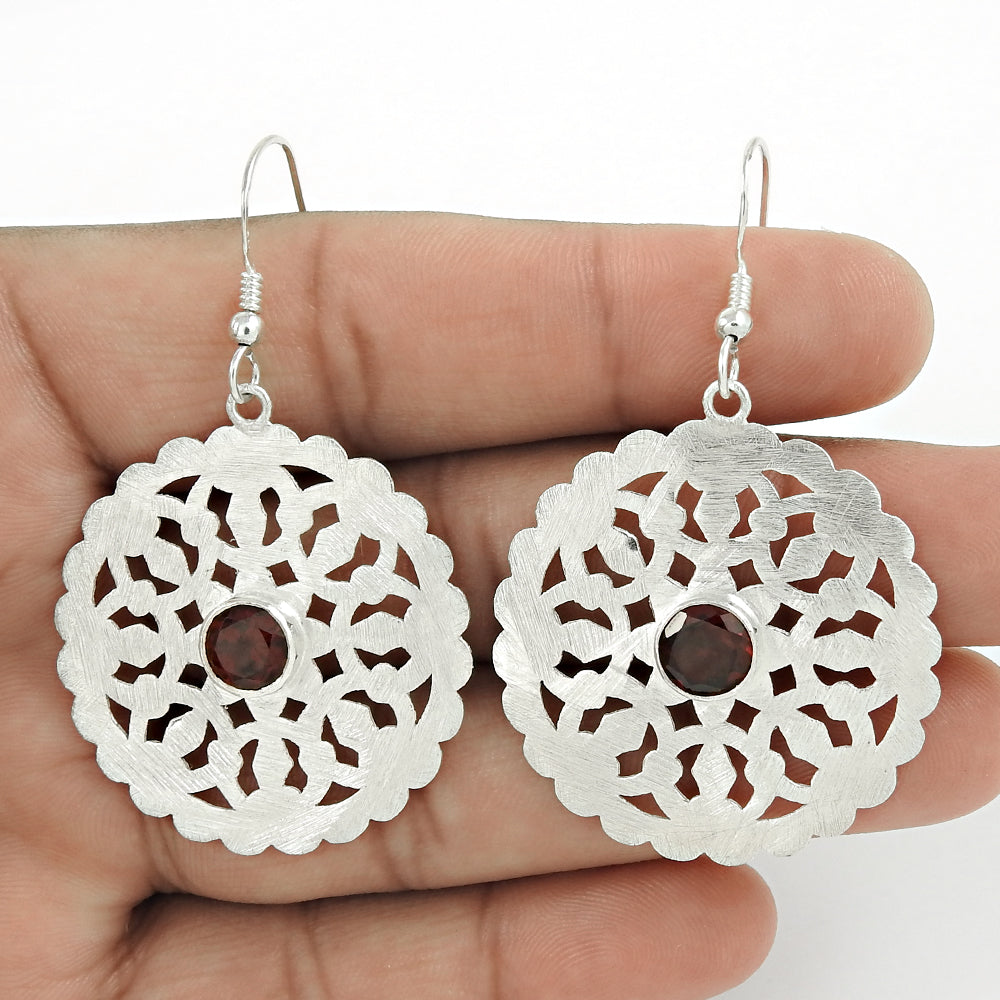Birthday Gift For Her Natural Garnet Drop/Dangle Boho Earrings 925 Silver X7