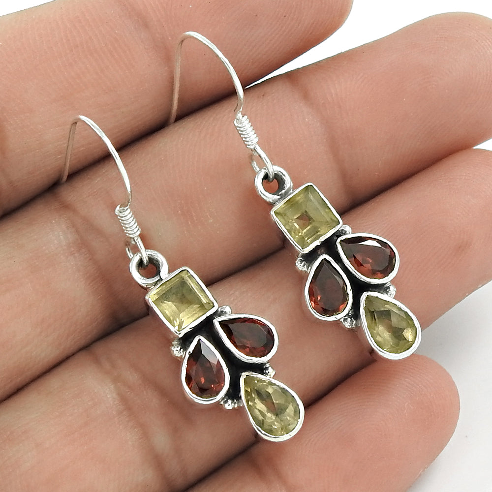 Mothers Day Gift Boho Earrings 925 Sterling Silver Natural Citrine Gemstone J8