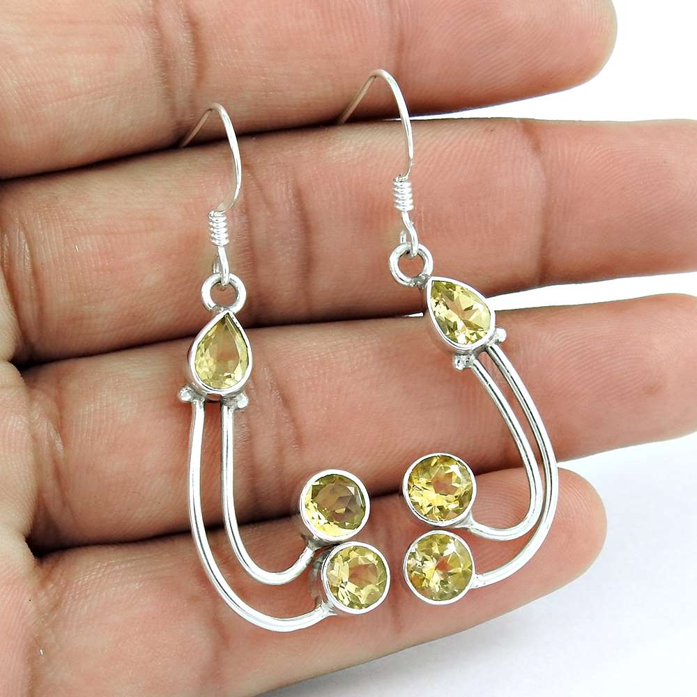 925 Sterling Silver Fashion Jewellery Charming Citrine Gemstone Earrings