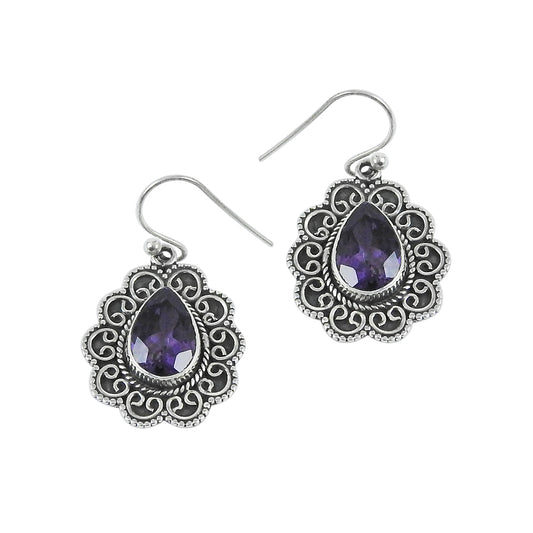Natural Amethyst Gemstone Drop/Dangle Bohemian Earrings 925 Silver For Girls U8