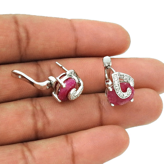 Ruby Solid Silver New Stud Post Daughter Gift Wedding Leverback Earrings Jewelry