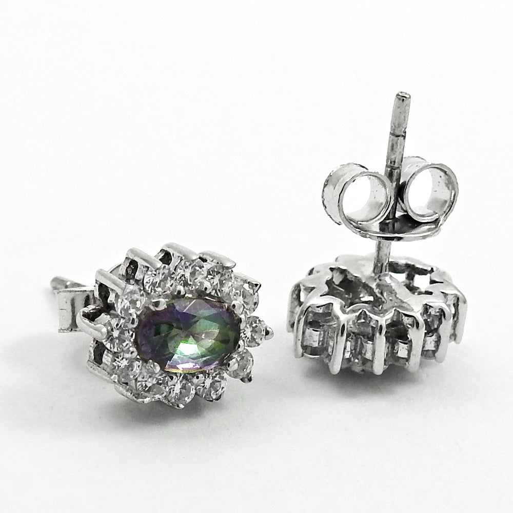101 Gift For Her Natural Mystic Topaz Stud Rhodium Plated Earrings 925 Silver B28
