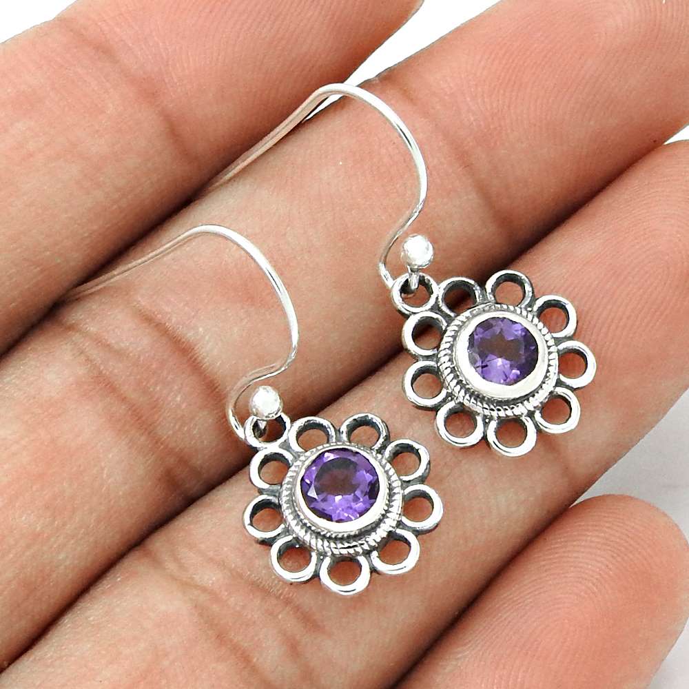 Amethyst Gemstone Earring 925 Sterling Silver Ethnic Jewelry ER66