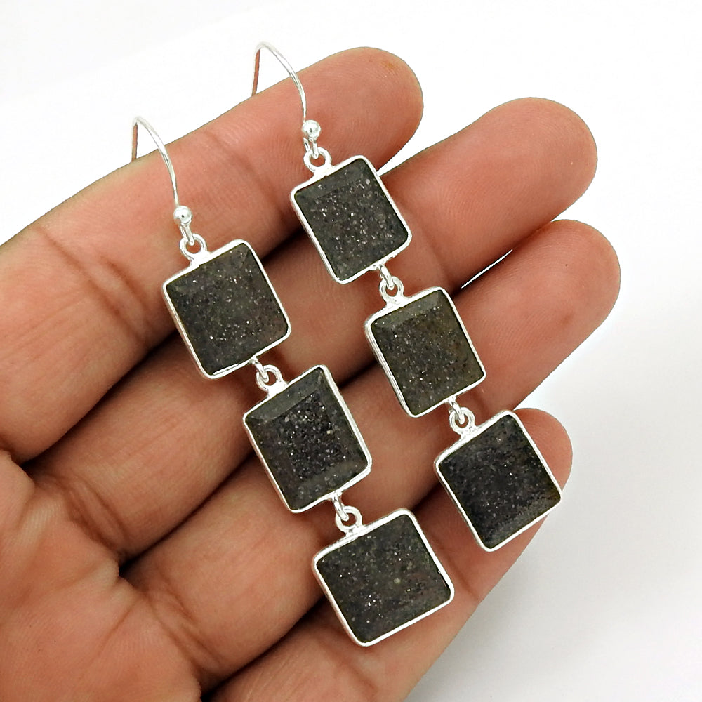 101 925 Sterling Silver Natural Black Sunstone Earrings