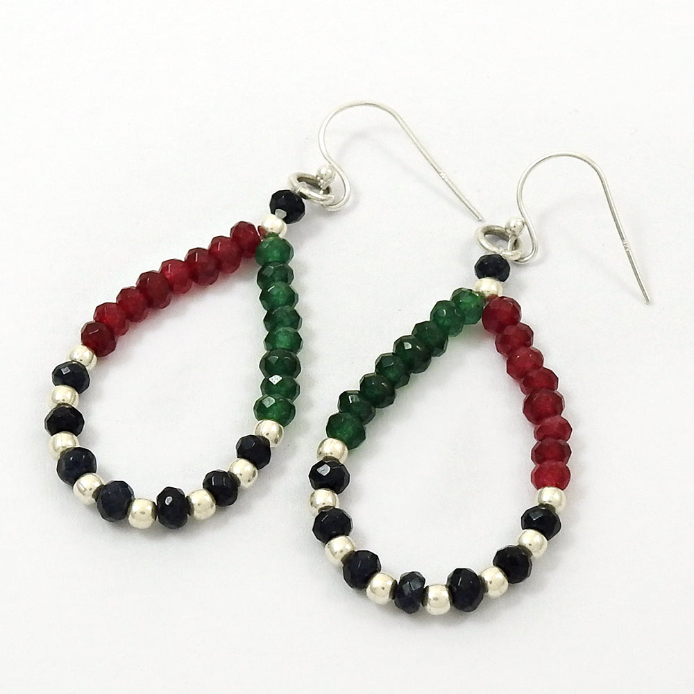 925 Silver Ruby Emerald Blue Sapphire Beaded Earrings
