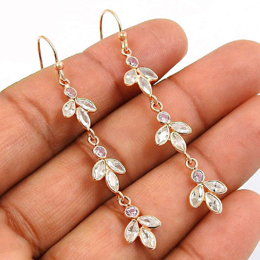 Pink CZ White CZ Gemstone Earring 925 Sterling Silver Ethnic Jewelry U8