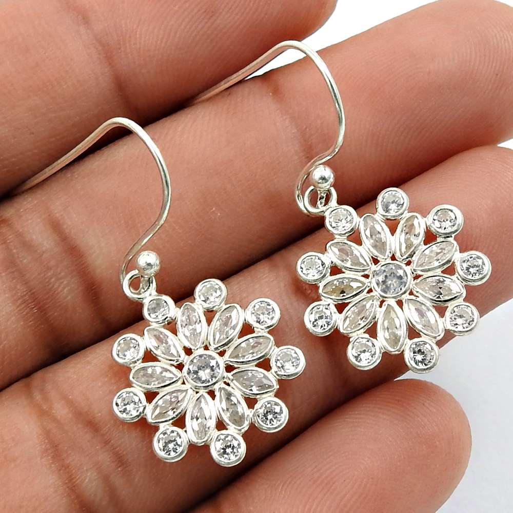 White CZ Gemstone Earring 925 Sterling Silver Vintage Jewelry E17