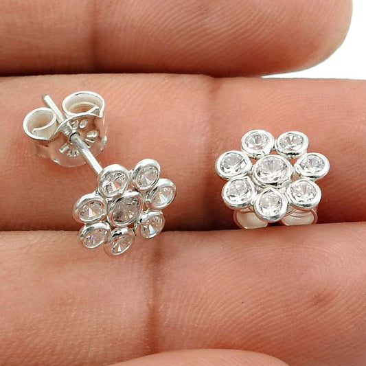 White CZ Gemstone Earring 925 Sterling Silver Tribal Jewelry T17