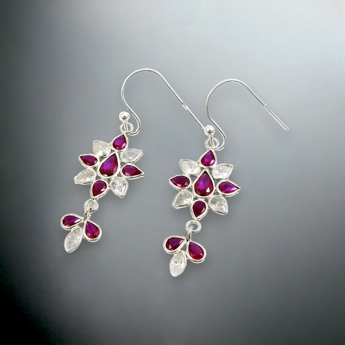 Ruby CZ White CZ Gemstone Earring 925 Sterling Silver Tribal Jewelry N18