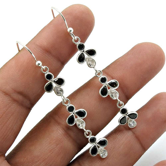 Black CZ White CZ Gemstone Earring 925 Sterling Silver Handmade Indian Jewelry R18