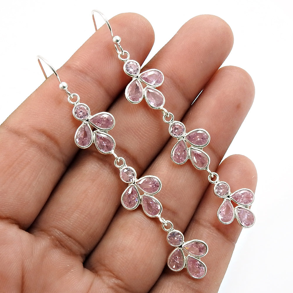 101 Natural Cubic Zirconia Gemstone Drop Dangle Boho Earrings 925 Silver S17