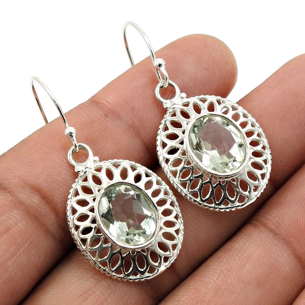 Smoky Quartz Gemstone Earring 925 Sterling Silver Vintage Jewelry M19