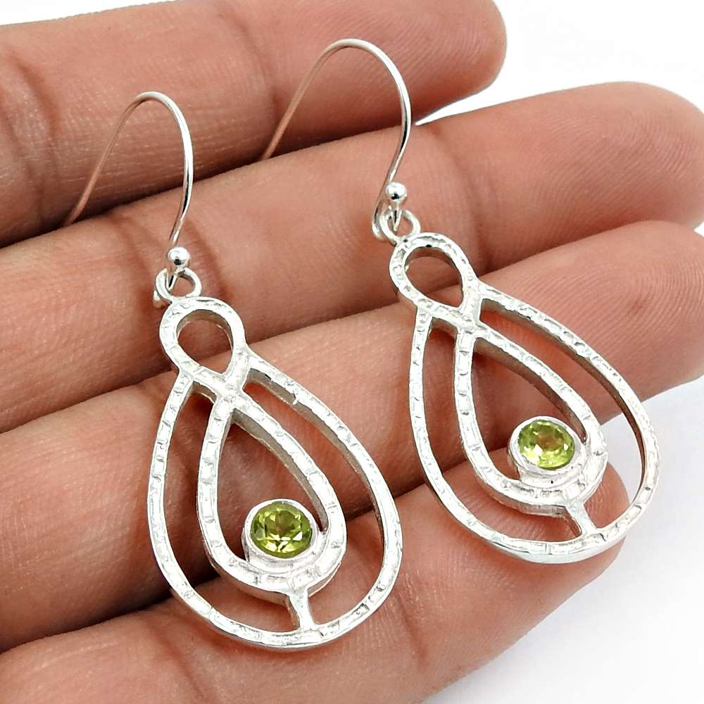 Peridot Gemstone Earring 925 Sterling Silver Handmade Indian Jewelry V19