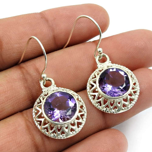 Amethyst Gemstone Earring 925 Sterling Silver Tribal Jewelry B20